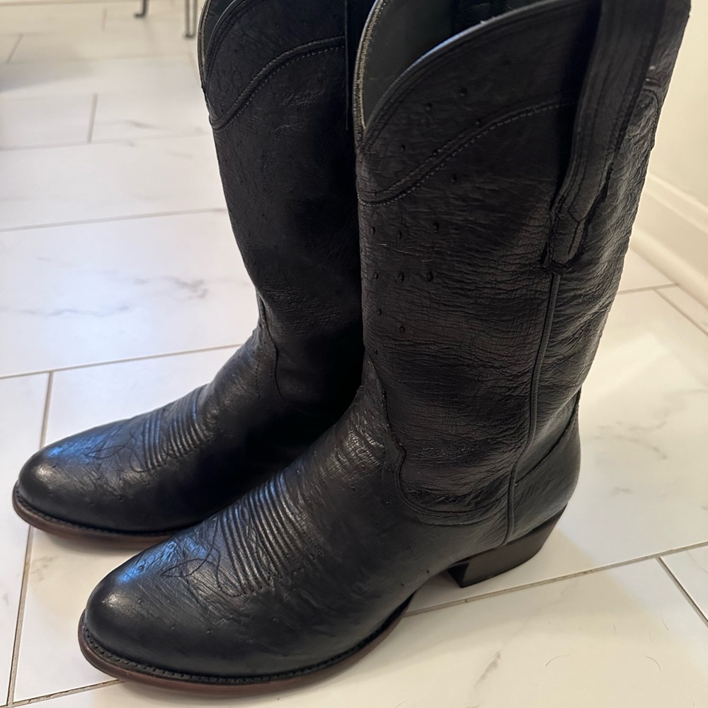 Tecovas Men’s Western Boot Ostrich & Leather 10EE Black/Charcoal